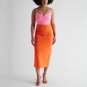 Express Body Contour V-Wire Color Block Midi Sweater Dress Large